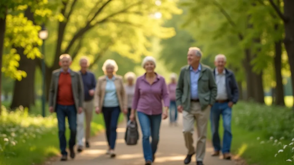 Senioru grupa pastaigā, draudzīga atmosfēra